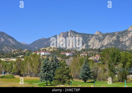 Der malerische Ferienort an den Rocky Mountains, Estes Park CO Stockfoto