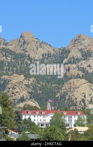 Der malerische Ferienort an den Rocky Mountains, Estes Park CO Stockfoto