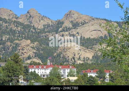 Das Stanley Hotel im malerischen Ferienort Rocky Mountains, Estes Park CO Stockfoto