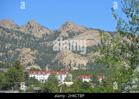 Der malerische Ferienort an den Rocky Mountains, Estes Park CO Stockfoto