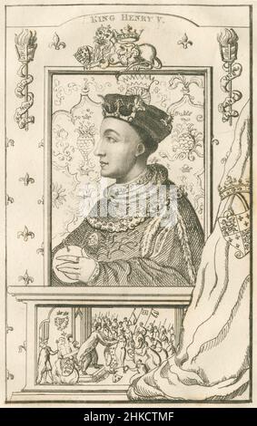 Antike Radierung von Heinrich V. von England um 1812. Heinrich V. (1386-1422), auch Heinrich von Monmouth genannt, war von 1413 bis zu seinem Tod 1422 König von England. QUELLE: ORIGINALRADIERUNG Stockfoto