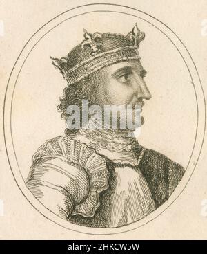 Antike Radierung von Stephen, König von England, um 1812. Stephen (1092-1154), oft als Stephen von Blois bezeichnet, war vom 22. Dezember 1135 bis zu seinem Tod im Jahr 1154 König von England. QUELLE: ORIGINALRADIERUNG Stockfoto