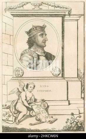 Antike Radierung von Stephen, König von England, um 1812. Stephen (1092-1154), oft als Stephen von Blois bezeichnet, war vom 22. Dezember 1135 bis zu seinem Tod im Jahr 1154 König von England. QUELLE: ORIGINALRADIERUNG Stockfoto