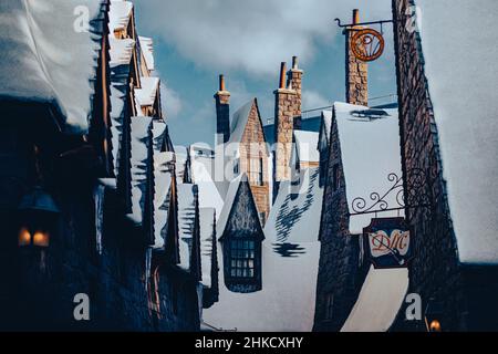 Los Angeles, Vereinigte Staaten von Amerika - 17. Oktober 2016: Hogsmeade Dorf von Harry Potter Bücher und Filme im Themenpark Universal Studios. Stockfoto