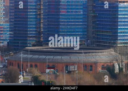 Die Junction Apartments, die von Galiford im Bau sind, versuchen auf dem ehemaligen Gelände der Monk Bridge im Stadtzentrum von Leeds. Stockfoto