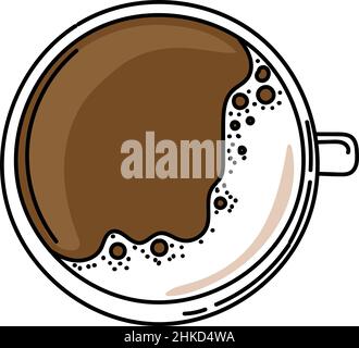 Eine handgezeichnete Tasse Kaffee mit Doodle. Die Aussicht von der Spitze des Heißgetränks. Frühstück. Ein Getränk aus Kaffee oder Kakao. Morgen. Stock Vektor