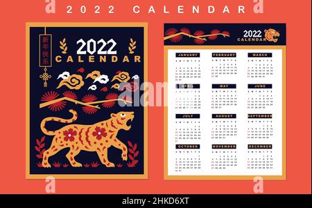 Chinesischer Kalender Neujahr des Tigers 2022 Stock Vektor