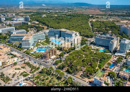 Luftbild, Schwimmbad in den Hipels Gran Playa de Palma und Playa de Palma Palace, Las Maravillas, Palma, Mallorca, Balearen, Spanien, es, EU Stockfoto