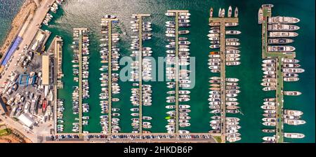 Luftbild, Boote im Yachthafen Puerto Portals, Portals Nous, Calvia, Mallorca, Balearen, Spanien, Boote, Calvià, es, Europa, Formen und Stockfoto