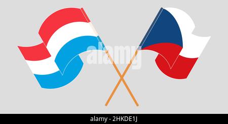 Gekreuzte und winkende Flaggen von Luxemburg und der Tschechischen Republik. Vektorgrafik Stock Vektor