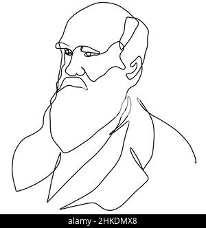 Charles Darwin eine Linie Zeichnung Porträt Illustration Stockfoto