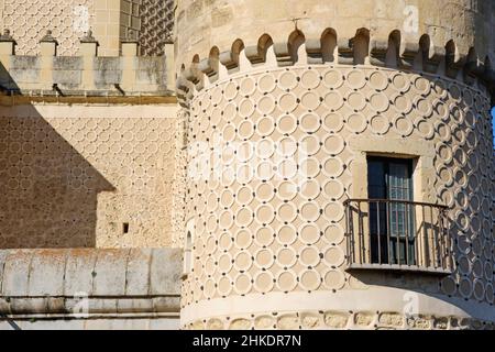 Detail der Wanddekoration in der Festung Alcazar in Segovia, Castilla y León, Spanien Stockfoto