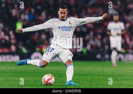 Bilbao, Baskenland, Spanien. 4th. Februar 2022. LUCAS VAZQUEZ (17) von Real Madrid während des spanischen Copa del Rey-Spiels 1/4 zwischen Athletic Club und Real Madrid CF im Stadion San Mames in Bilbao, Spanien. (Bild: © edu Del Fresno/ZUMA Press Wire) Stockfoto