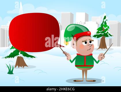 Dirigent des Weihnachtselfen-Orchesters. Vektor Cartoon Figur Illustration von Santa Claus kleinen Arbeiter, Helfer. Stock Vektor