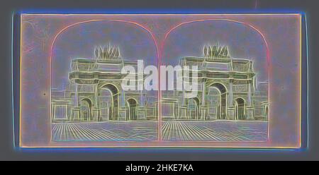 Inspiriert vom Arc de Triomphe du Carrousel in Paris, Place du Carrousel, c. 1850 - vor dem 23. Mai 1871, Albumendruck, Höhe 85 mm × Breite 170 mm, neu gestaltet von Artotop. Klassische Kunst neu erfunden mit einem modernen Twist. Design von warmen fröhlichen Leuchten der Helligkeit und Lichtstrahl Strahlkraft. Fotografie inspiriert von Surrealismus und Futurismus, umarmt dynamische Energie der modernen Technologie, Bewegung, Geschwindigkeit und Kultur zu revolutionieren Stockfoto