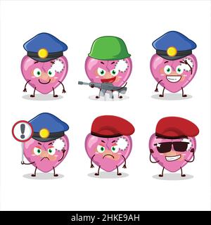 Ein engagierter Polizist aus rosa gebrochenem Herzen liebt Maskottchen Design-Stil. Vektorgrafik Stock Vektor