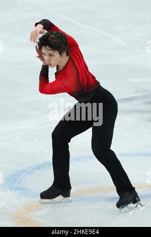 Peking, China. 4th. Februar 2022. Shoma Uno (JPN) Figure Skating : Team Men's Short Programm während der Olympischen Winterspiele 2022 in Peking im Capital Indoor Stadium in Peking, China . Kredit: YUTAKA/AFLO SPORT/Alamy Live Nachrichten Stockfoto