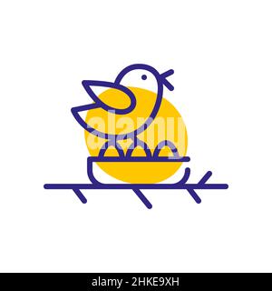 Vogel an einem Nest mit Eiern. Pixel Perfect bearbeitbares Symbol für Konturfarbe Stock Vektor