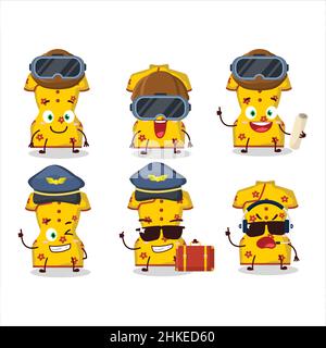 Pilot Cartoon Maskottchen gelbe Kleidung der chinesischen Frau mit Brille. Vektorgrafik Stock Vektor