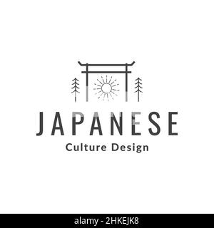 Hipster japan torii mit Sonne Logo Design Vektor Grafik Symbol Illustration kreative Idee Stock Vektor