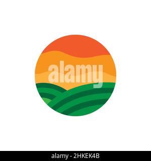 Landwirtschaft Feld mit Sonnenuntergang abstraktes Logo Design, Vektor Grafik Symbol Symbol Illustration kreative Idee Stock Vektor