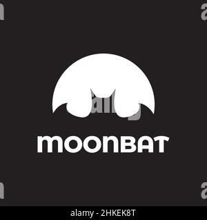 Negativer Raum Mond mit Fledermaus Logo Design Vektor Grafik Symbol Symbol Illustration kreative Idee Stock Vektor