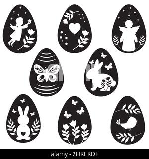 Ostereier Set mit Illustrationen, Farbe Vektor isolierte Illustration. Stock Vektor