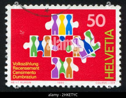 SCHWEIZ - UM 1990: Briefmarke gedruckt von der Schweiz, zeigt Volkszählung, um 1990 Stockfoto