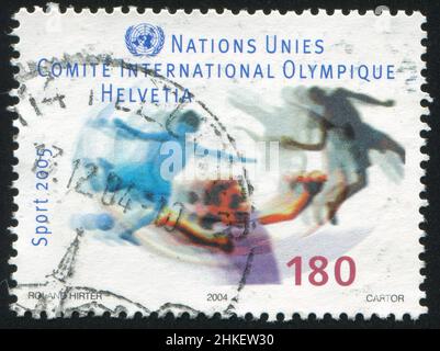 SCHWEIZ - UM 2004: Briefmarke gedruckt von der Schweiz, zeigt Sport, um 2004 Stockfoto