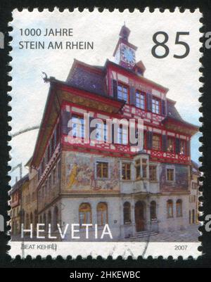 SCHWEIZ - UM 2007: Briefmarke gedruckt von der Schweiz, zeigt Rathaus, um 2007 Stockfoto