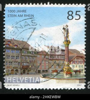 SCHWEIZ - UM 2007: Briefmarke gedruckt von der Schweiz, zeigt Stadtbrunnen, um 2007 Stockfoto