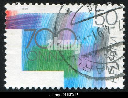 SCHWEIZ - UM 1991: Briefmarke gedruckt von der Schweiz, zeigt Abstraktion, um 1991. Stockfoto