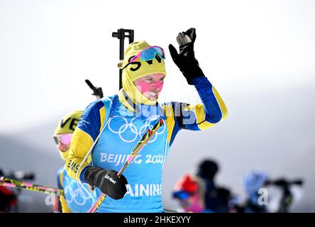 Zhangjiakou, Kina. 04th. Februar 2022. ZHANGJIAKOU 20220204 Sveriges skidskytt Jesper Nelin under dagens träning vid vinter-OS i Peking 2022 Foto Pontus Lundahl/TT/kod 10050 *** Bilder ingår i SPORTPAKET. För övriga BETALBILD*** Quelle: TT Nachrichtenagentur/Alamy Live News Stockfoto