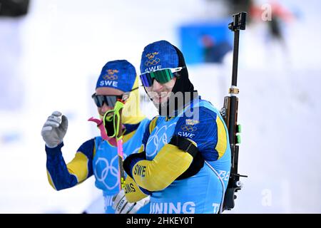 Zhangjiakou, Kina. 04th. Februar 2022. ZHANGJIAKOU 20220204 Sveriges skidskytt Peppe Femling under dagens träning vid vinter-OS i Peking 2022 Foto Pontus Lundahl/TT/kod 10050 *** Bilder ingår i SPORTPAKET. För övriga BETALBILD*** Quelle: TT Nachrichtenagentur/Alamy Live News Stockfoto