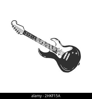 Handgezeichnete E-Gitarre. Doodle-Skizzenstil. Zeichnung Linie einfache Gitarre Symbol. Isolierte Vektordarstellung. Stock Vektor