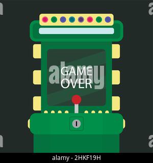 Spiel über Arcade-Banner, Ende des Spiels im Computerspiel. Vektor-Display Video beenden Spiel, Vorlage retro virtuellen Ausfall, Bildschirm endgültigen klassischen actio Stock Vektor