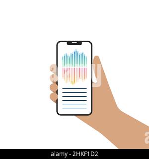 Hand des Mannes hält Smartphone mit leerem Bildschirm. Vektordarstellung „App-Modell“. Stock Vektor