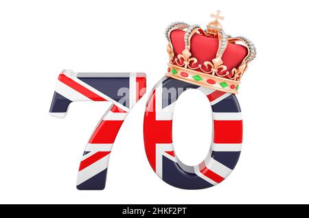 Platinum Jubilee of Elizabeth II, 70th Jahrestag des Beitritts von Königin Elizabeth II, 3D Rendering isoliert auf weißem Hintergrund Stockfoto