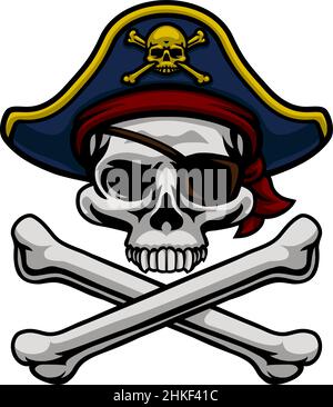Cartoon mit Piratenhut, Totenkopf und Kreuzknochen Stock Vektor