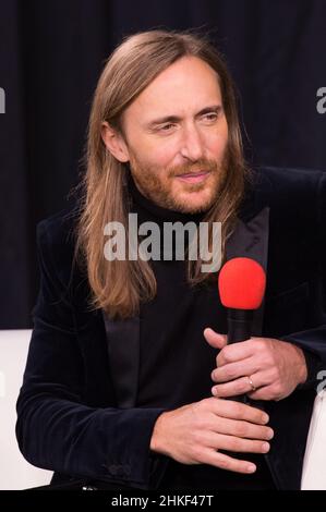 Mailand Italien 2014-12-11 : der französische DJ David Guetta während der Pressekonferenz zur Präsentation des sechsten Albums Listen Stockfoto