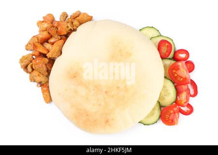 Pita und Zutaten auf weißem Hintergrund isoliert Stockfoto