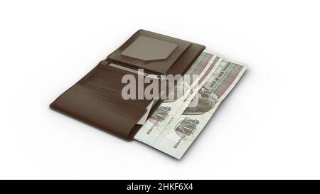 3D-Rendering von ägyptischen Pfund-Noten in Brieftasche Stockfoto