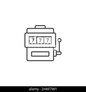 Spielautomat mit sevens Liniensymbol, Umriss-Vektor-Zeichen, lineares Piktogramm isoliert auf weiß. Casino Maschine Symbol, Logo Illustration. Editierbar Stock Vektor