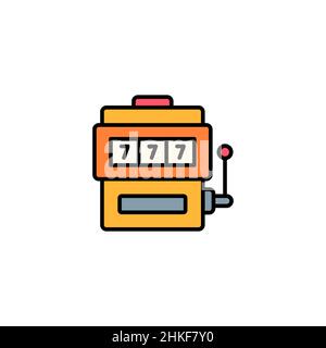 Spielautomat mit sieben Farbsymbol, Umriss-Vektor-Zeichen, lineares Piktogramm isoliert auf weiß. Casino Maschine Symbol, Logo Illustration. Editierbar Stock Vektor