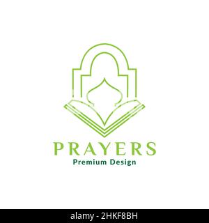 Linie grüne Moschee mit Koran-Logo-Design, Vektor-Grafik Symbol Symbol Illustration kreative Idee Stock Vektor