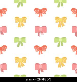 Nahtloses Muster mit Cartoon-Schleifen in kräftigen Farben. Niedliche Kinder Vektor Illustration Stock Vektor