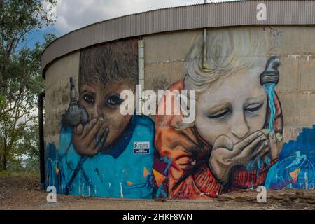 Trinkwassertank-Kunst, Wilran Hill, Wagga Wagga, NSW, Australien Stockfoto