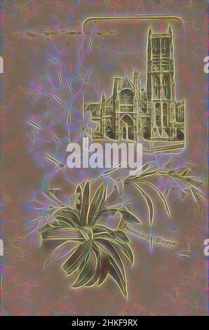 Inspiriert von Blumenarrangement auf einem Druck der Kirche Saint-Jacques in Dieppe im Hintergrund platziert, Dieppe, 1870 - 1900, Albumendruck, Höhe 177 mm × Breite 113 mm, neu gestaltet von Artotop. Klassische Kunst neu erfunden mit einem modernen Twist. Design von warmen fröhlichen Leuchten der Helligkeit und Lichtstrahl Strahlkraft. Fotografie inspiriert von Surrealismus und Futurismus, umarmt dynamische Energie der modernen Technologie, Bewegung, Geschwindigkeit und Kultur zu revolutionieren Stockfoto