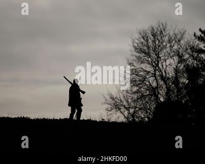 Game Shooting am späten Winternachmittag. Stockfoto