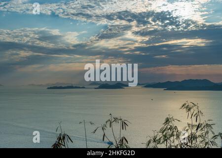 Sunset Western Nähert Sich Hongkong Stockfoto